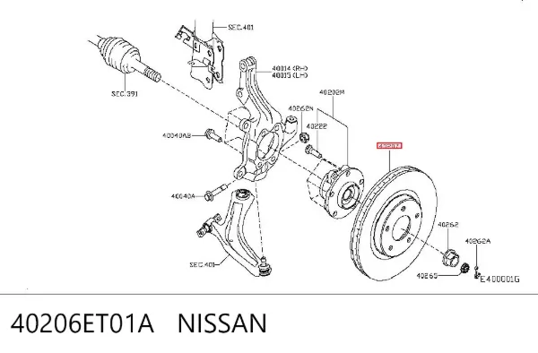 Tarcza hamulcowa przednia 40206ET01A Nissan/Infiniti