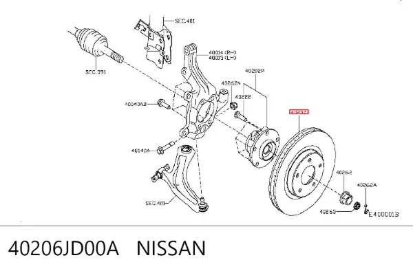 Tarcza hamulcowa przednia 40206JD00A Nissan/Infiniti