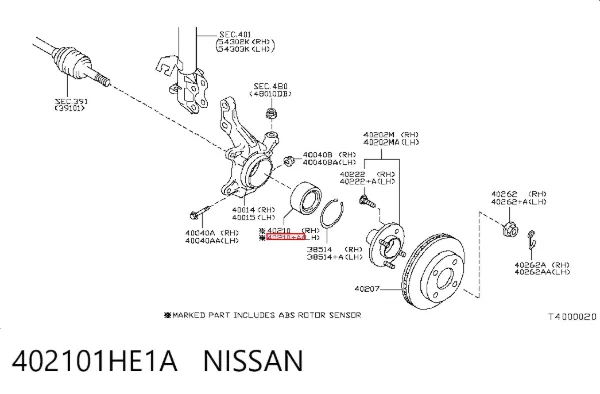 Łożysko piasty przedniej 402101HE1A Nissan/Infiniti
