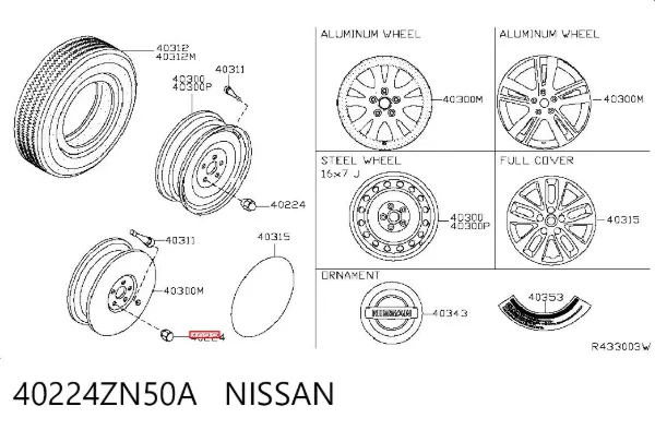 Nakrętka koła 40224ZN50A Nissan/Infiniti