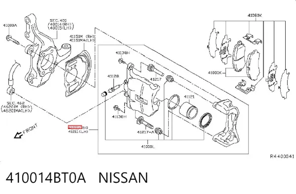 Zacisk hamulcowy przedni prawy 410014BT0A Nissan/Infiniti