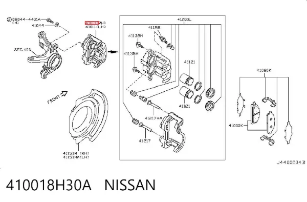 Zacisk hamulcowy przedni prawy 410018H30A Nissan/Infiniti