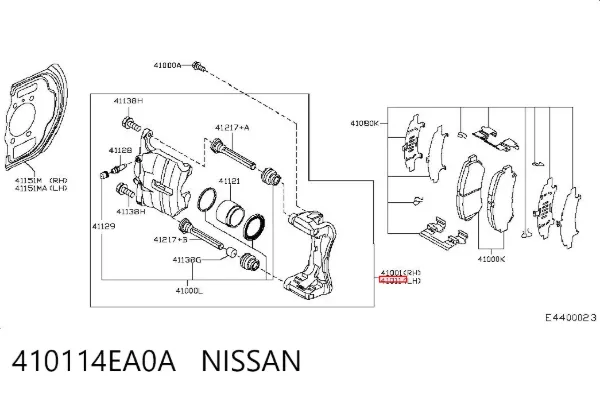 Zacisk hamulcowy przedni lewy 410114EA0A Nissan/Infiniti