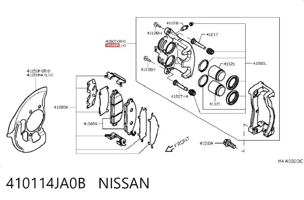 Zacisk hamulcowy przedni lewy 410114JA0B Nissan/Infiniti