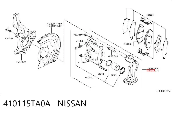 Zacisk hamulcowy przedni lewy 410115TA0A Nissan/Infiniti