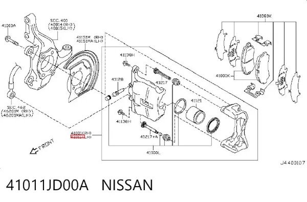 Zacisk hamulcowy przedni lewy 41011JD00A Nissan/Infiniti
