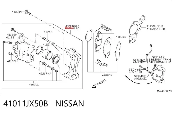 Zacisk hamulcowy przedni lewy 41011JX50B Nissan/Infiniti