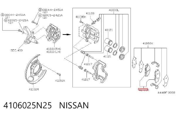 Klocki hamulcowe przednie tarczowe 4106025N25 Nissan/Infiniti
