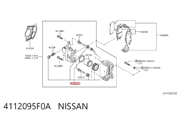 Zestaw naprawczy zacisku hamulcowego przedniego 4112095F0A Nissan/Infiniti