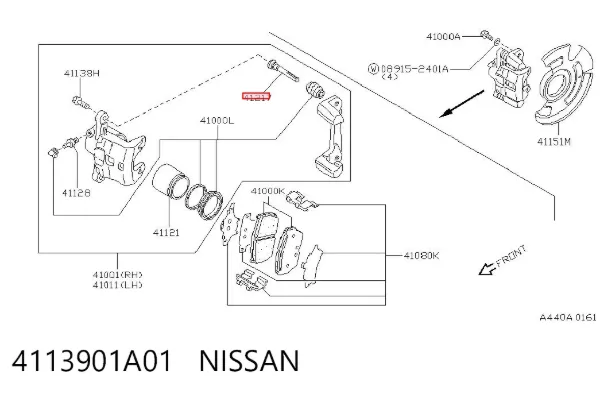 Prowadnica zacisku przedniego 4113901A01 Nissan/Infiniti