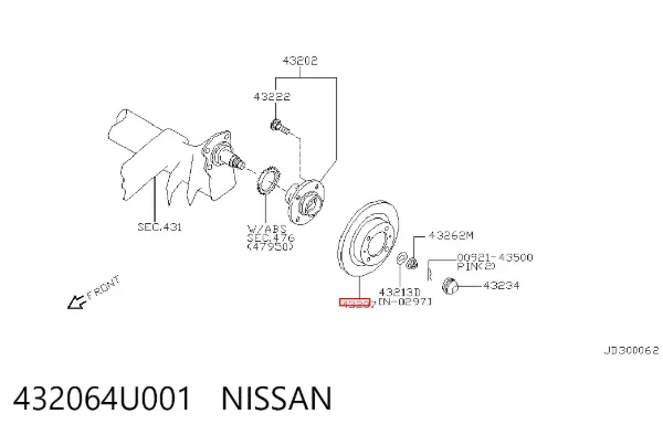 Tarcza hamulcowa tylna 432064U001 Nissan/Infiniti