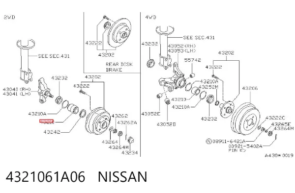 Lożysko piasty tylnej 4321061A06 Nissan/Infiniti