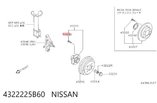 Śruba piasty 4322225B60 Nissan/Infiniti