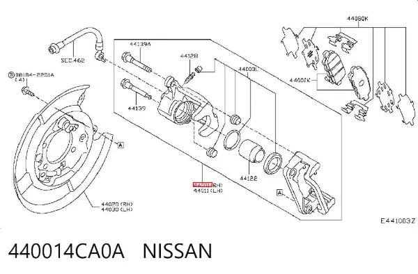 Zacisk hamulcowy tylny prawy 440014CA0A Nissan/Infiniti