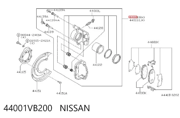 Zacisk hamulcowy tylny prawy 44001VB200 Nissan/Infiniti