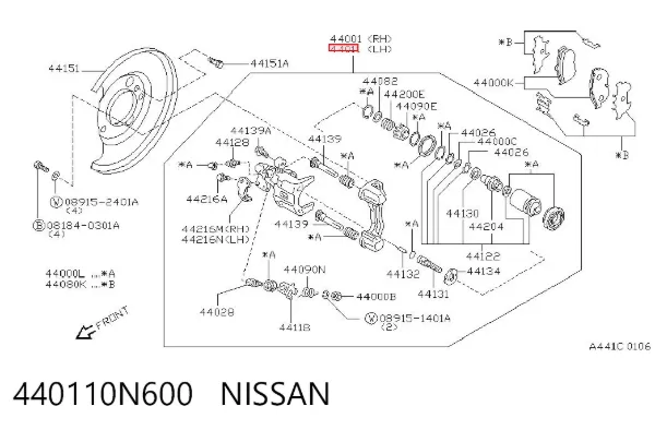 Zacisk hamulcowy tylny lewy 440110N600 Nissan/Infiniti