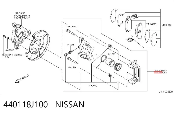 Zacisk hamulcowy tylny lewy Nissan Teana J31