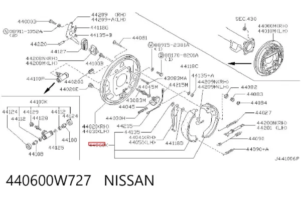 Klocki hamulcowe tylne bębnowe 440600W727 Nissan/Infiniti