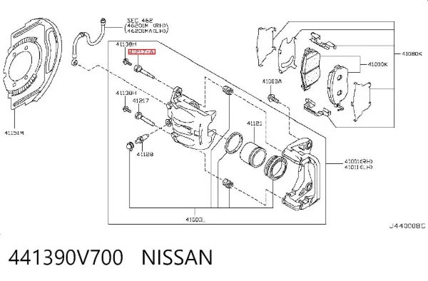 Prowadnica zacisku przedniego górna 441390V700 Nissan/Infiniti