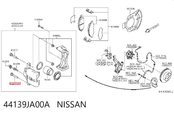 Prowadnica zacisku przedniego 44139JA00A Nissan/Infiniti