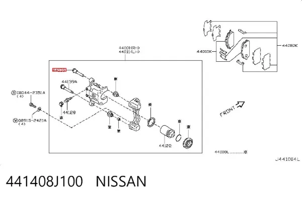 Prowadnica zacisku tylnego dolna 441408J100 Nissan/Infiniti