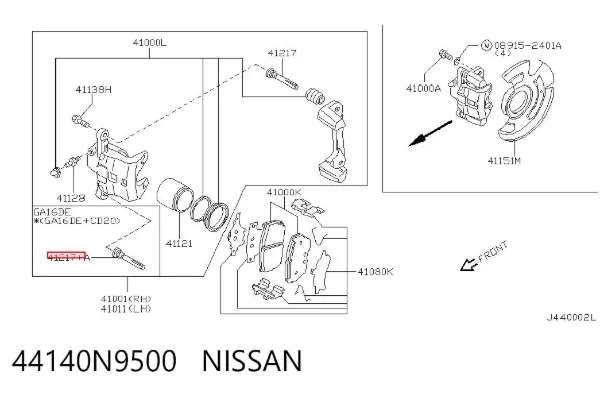 Prowadnica zacisku przedniego 44140N9500 Nissan/Infiniti