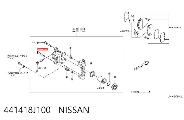 Prowadnica zacisku tylnego górna 441418J100 Nissan/Infiniti