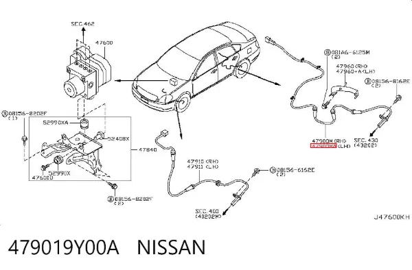 Czujnik ABS tylny lewy 479019Y00A Nissan/Infiniti