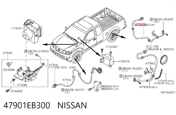 Czujnik ABS tylny lewy 47901EB300 Nissan/Infiniti