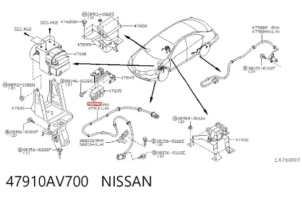 Czujnik ABS przedni prawy 47910AV700 Nissan/Infiniti