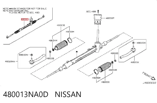 Listwa kierownicza (maglownica) 480013NA0D Nissan/Infiniti