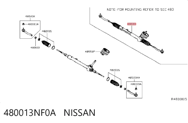 Listwa kierownicza (maglownica) 480013NF0A Nissan/Infiniti