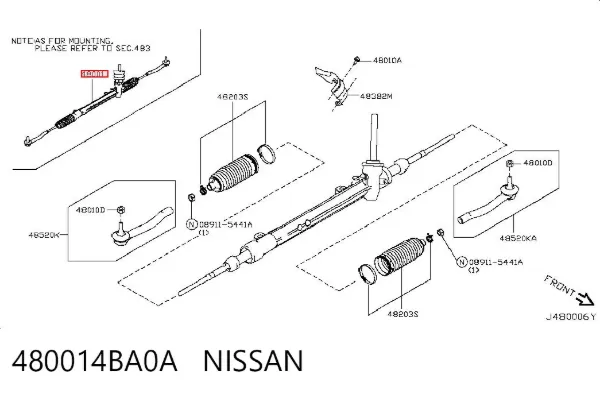 Listwa kierownicza (maglownica) 480014BA0A Nissan/Infiniti