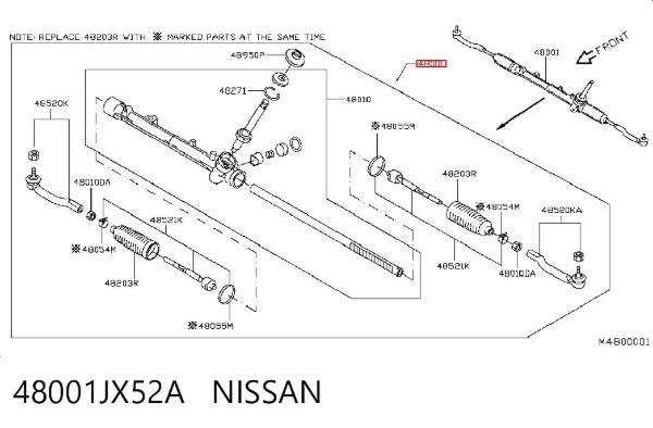 Listwa kierownicza (maglownica) 48001JX52A Nissan/Infiniti
