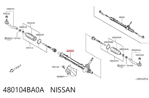 Listwa kierownicza (maglownica) 480104BA0A Nissan/Infiniti