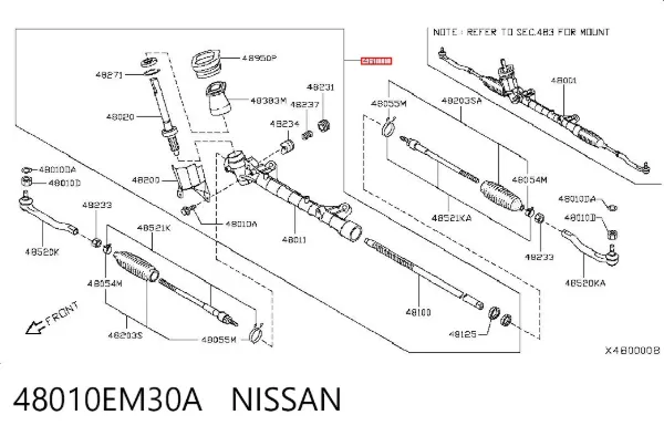 Listwa kierownicza (maglownica) 48010EM30A Nissan/Infiniti