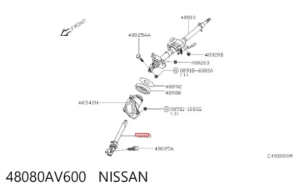 Wał kolumny kierowniczej dolny 48080AV600 Nissan/Infiniti