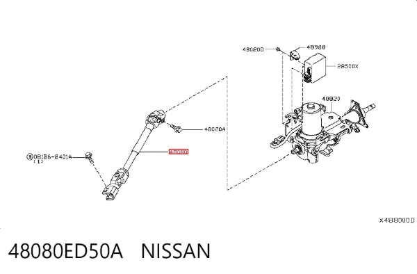 Wał kolumny kierowniczej dolny 48080ED50A Nissan/Infiniti