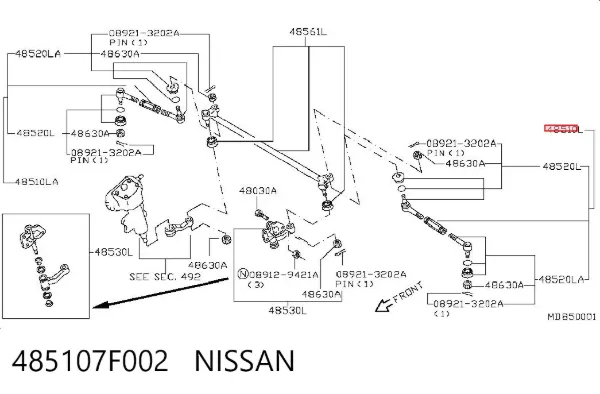 Drążek kierowniczy kompletny 485107F002 Nissan/Infiniti