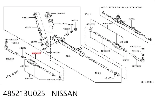 Drążek kierowniczy 485213U025 Nissan/Infiniti