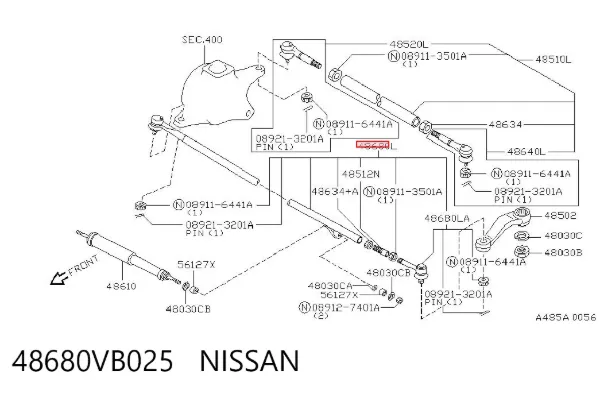 Drążek kierowniczy kompletny 48680VB025 Nissan/Infiniti