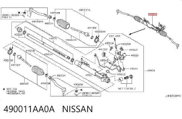 Listwa kierownicza (maglownica) Nissan Murano Z51