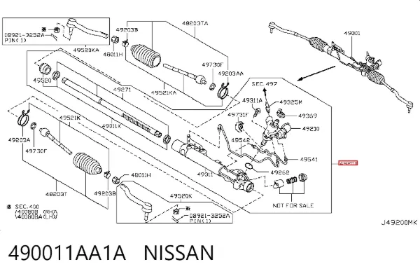 Listwa kierownicza (maglownica) 490011AA1A Nissan/Infiniti
