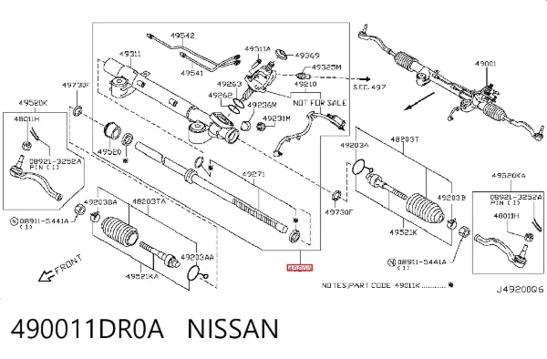 Listwa kierownicza (maglownica) 490011DR0A Nissan/Infiniti