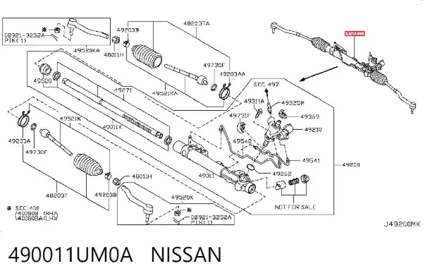 Listwa kierownicza (maglownica) 490011UM0A Nissan/Infiniti