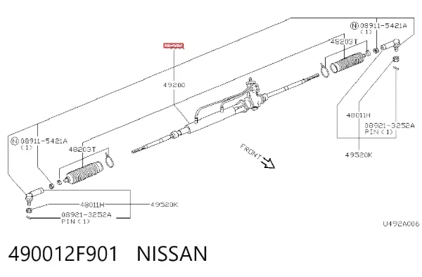 Listwa kierownicza (maglownica) 490012F901 Nissan/Infiniti