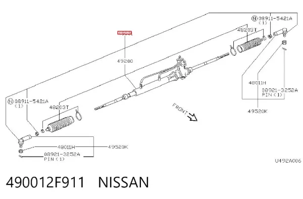 Listwa kierownicza (maglownica) 490012F911 Nissan/Infiniti