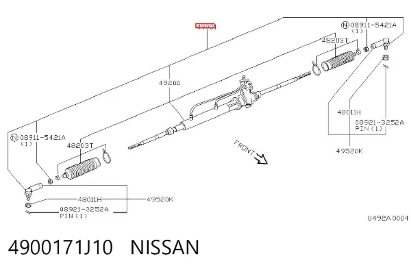 Listwa kierownicza (maglownica) 4900171J10 Nissan/Infiniti