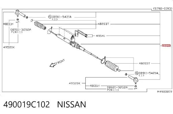 Listwa kierownicza (maglownica) 490019C102 Nissan/Infiniti