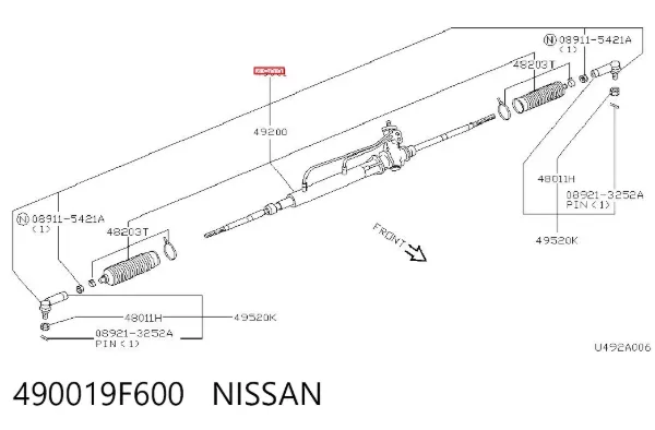 Listwa kierownicza (maglownica) 490019F600 Nissan/Infiniti